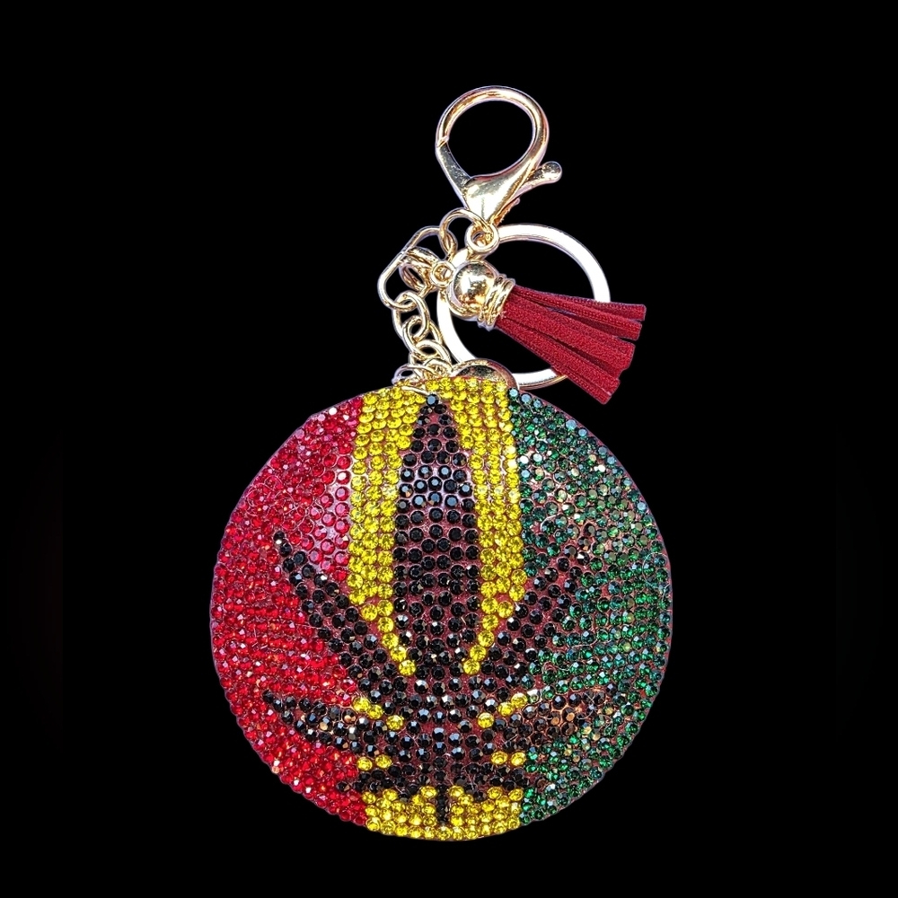 Rhinestone Leaf Bag Charm Keychain with Tassel